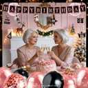 60th Birthday Decorations for Women, 54pcs Happy 60th Birthday Crown and Sash, Black Rose Gold Banner Backdrop Balloons Hanging Swirls Paper Fans, 60 Years Old Birthday Party Supplies Kit