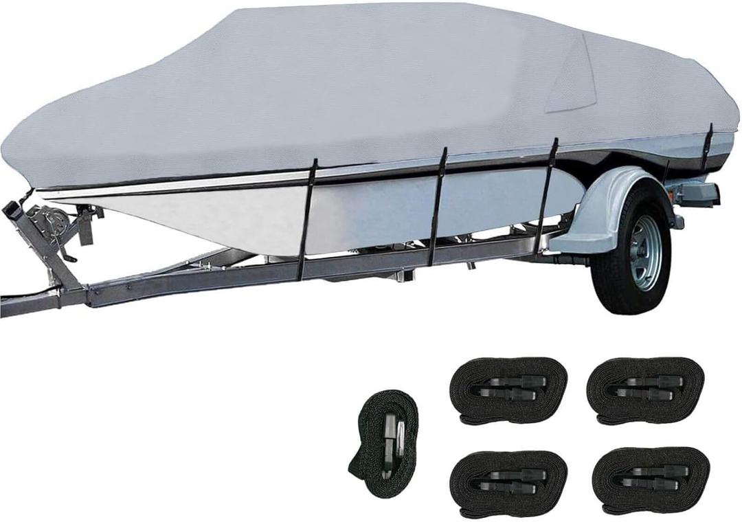 Orgrimmar 600D Boat Cover Heavy Duty Waterproof Trailerable Boat Cover with 2 Air Vents Fits V-Hull,Tri-Hull,Fishing Boat,Bass Boats,Pro-Style,Runabout (Gray, 16-18ft)