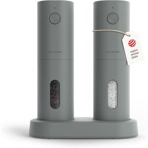 LARS NYSØM Electric Salt and Pepper Grinder Set, USB Rechargeable, Automatic Salt and Pepper Mills, Spice Shakers Refillable with LED Light, Adjustable Coarseness, Ceramic Grinder (Ash Gray)