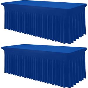 Smiry Spandex Tablecloth 2 Pack, Elastic Fitted Stretch Tablecloth for 6FT Rectangle Tables, Waterproof Washable Table Cover Skirt for Outdoor, Wedding, Banquet & Parties (Blue, 72Lx30Wx30H Inch)