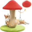 PETEPELA Mushroom Cat Scratching Post, Cat Scratcher Cute with 100% Sisal Covered Scratching Post & Pompoms Toy, Mushroom Cat Post for Indoor Cats