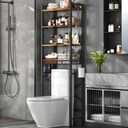 Over-The-Toilet Storage Rack, 4-Tier Bathroom Organizer Shelf Over Toilet with Adjustable Shelf and Basket, Freestanding Space Saver Bathroom Shelves Above Toilet for Room (Rustic Brown), X-Large