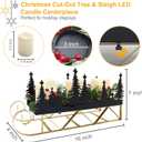 Christmas Sleigh Table Centerpieces Decorations, Xmas Black Cut-Out Tree Sleigh LED Candle Candelabrum with Timer Holiday Candle Holder for Home Party Table Mantel Decoration