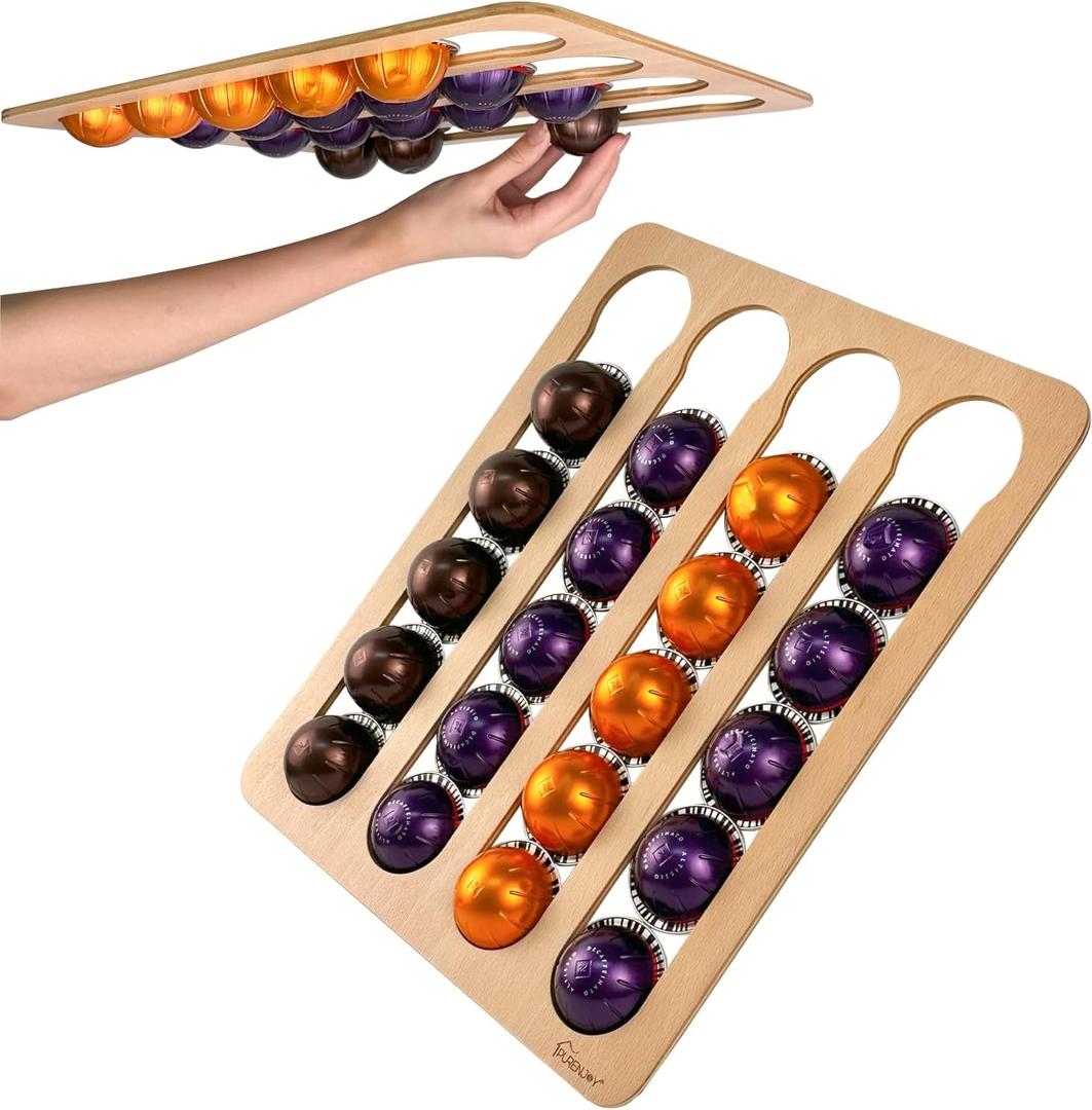 Adhesive Coffee Pod Holder for Nespresso Vertuo Line, Coffee Pod Storage, Holds 20 Pods, Vertical or Horizontal Mount, Large (one pack)