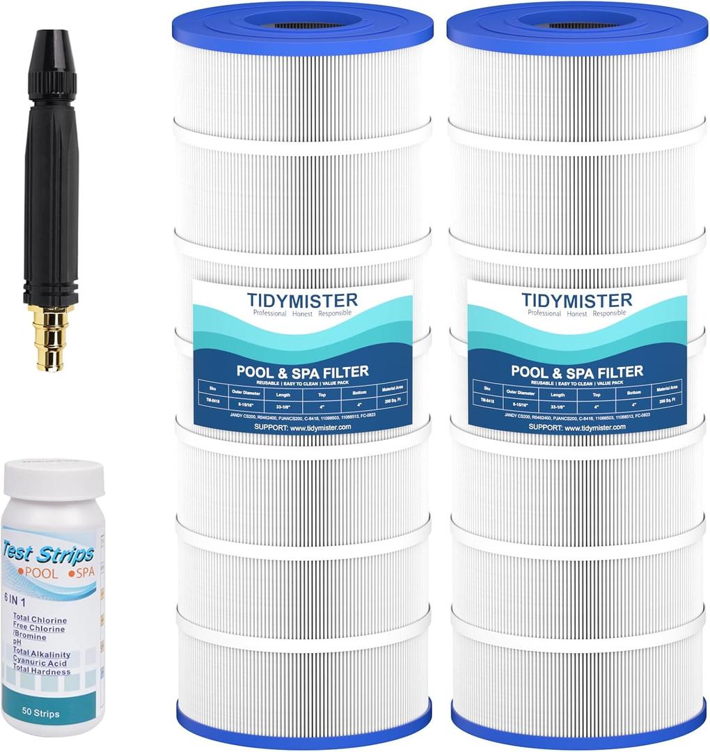 TidyMister Advanced Pool Filter Cartridge TM-8418 Compatible with Jandy CS200, R0462400, PJANCS200, C-8418, 11088503, 11088513, FC-0823,L x OD: 33-1/8" 8-15/16",200 Sq. Ft,2 Pack