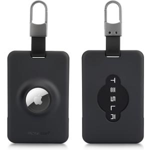 PROfezzion Tesla Key Card Holder with AirTag Slot, AirTag Tesla Card Plastic Card Key Holder for Model 3 Y S X Cybertruck with Keychain Key Rings, Key Card Protective Case Cover for Tesla - 2 Pack (Black + Black)