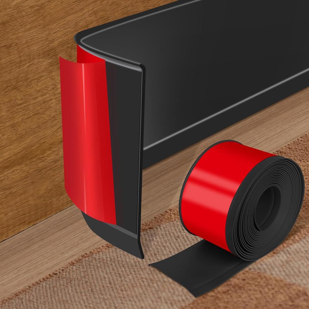 Vinyl Baseboard Molding Trim 4 Inch x 20 Feet Peel and Stick Baseboard Trim Flexible PVC Cove Base Moulding Self-Adhesive Trim for Garage Bathroom Cabinet Floor Walls, Black