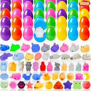 50 Easter Eggs Prefilled Mochi Squishy, Stress Relief Squishies Toys for Easter Theme Party Favor, Easter Eggs Hunt, Easter Basket Egg Fillers, Classroom Prize Supplies, Goodie Bag Stuffers