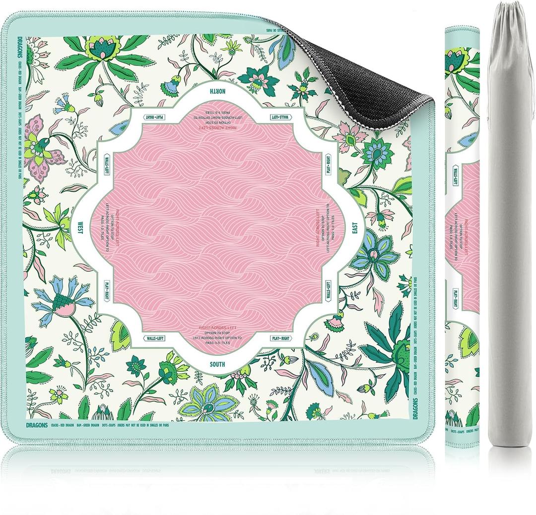 XINTONG American Mahjong Mat, 3232 Inches,3mm Thickness | Mahjong Mat for Table with Rules, Anti-Slip,Waterproof, Noise Reduction, Wrinkle-Free Mah jongg Mat.(Pastel Floral Wave), 32 inches x 32inches x 0.12 inches