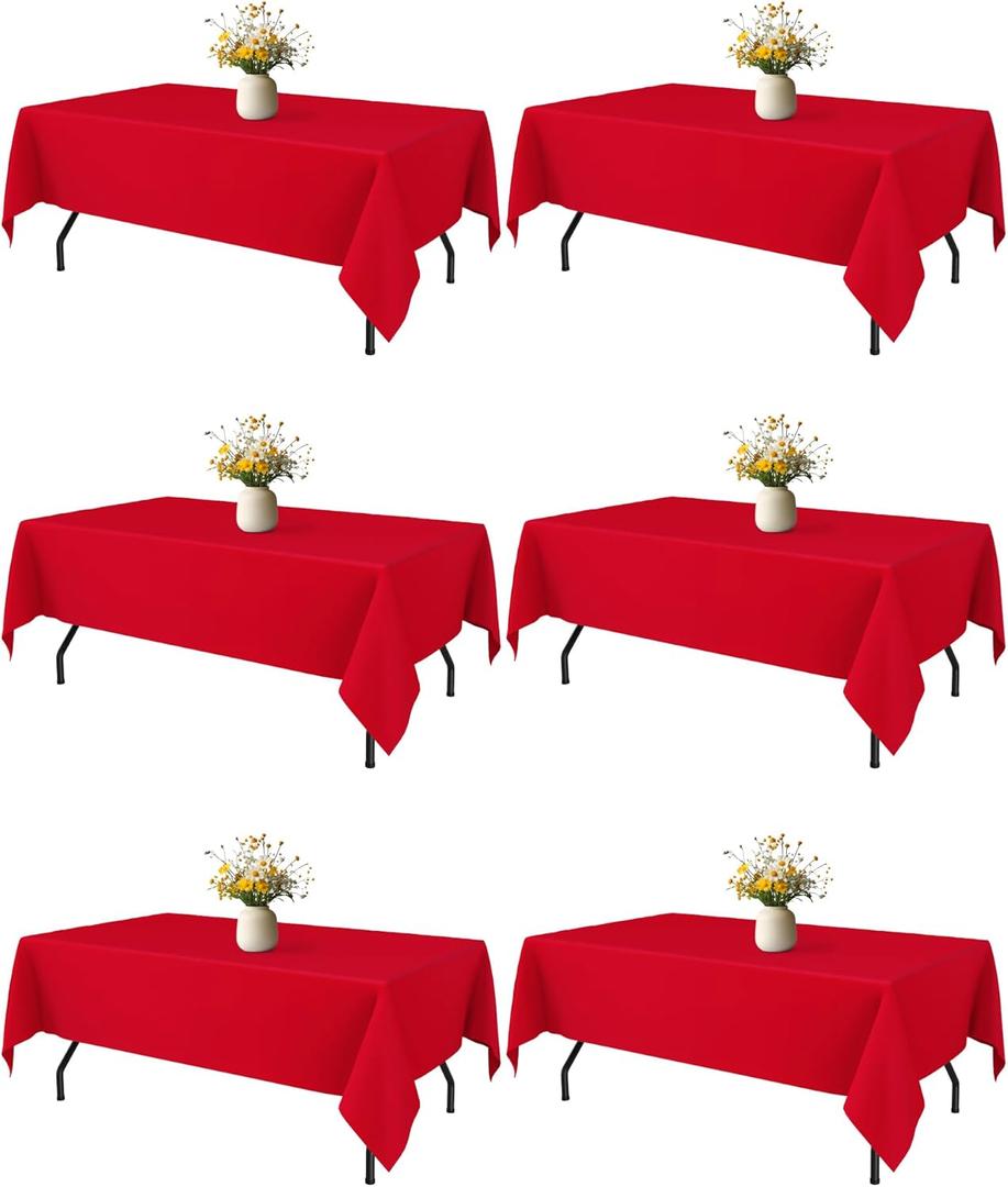 Niuara Red Rectangle Table Cloth - 6 Pack, 60" x 84" Washable Polyester Tablecloth for 5FT Tables, Wrinkle-Resistant Table Cover for Weddings & Parties