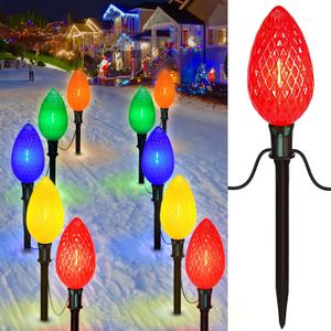 2 Packs Outdoor Christmas Decorations, Jumbo C9 Christmas Pathway Lights or Xmas String, 8.5 Feet 5 LED Multicolored Large Bulbs, Waterproof Marker Lights for Yard Holiday Lawn Walkway Garden
