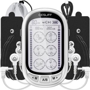 Dual Channel TENS EMS Unit Large Screen 24 Modes 36 Levels Intensity Muscle Stimulator, Rechargeable Electric Pulse Massager TENS Machine for Lower Back Neck Shoulder Pain Relief with 10 Pads (Silver)