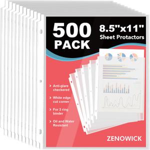 500 Pack Sheet Protectors 8.5 x 11 inch Clear Page Protectors for 3 Ring Binder, Plastic Sleeves for Papers, Document
