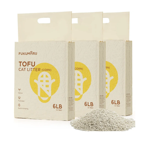 FUKUMARU Tofu Cat Litter, 100% Natural Ingredients Litter, Flushable, Dust Free, Quick Clumping, Lightweight, Low Tracking Cat Litter Pellets, Effective Odor Control, Unscented, 18 LBS (3 Packs)