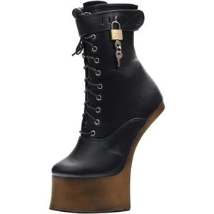 JiaLuoWei Women Ankle Boots, 7inch High Heel New Fancy Pony Play Boot Fetish Ankle Platform Boots 11, Black Gold