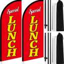 2 Pcs 7ft Lunch Special Restaurant Advertising Feather Banner with Flag Pole Kit Advertising Banner Sign for Store Fronts, Cafes, Retailers, Shops, Food Trucks, Events, Fairs, Restaurants
