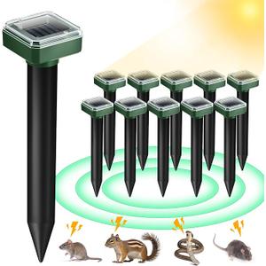 Mole Repellent Solar Powered for Lawns, Waterproof Gopher & Groundhog Repellent with Variable Sonic Vibration, Easy Twist Stakes for Yard & Garden, Get Rid of Voles Snakes (10 Green)