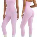 OMKAGI 2 Piece Workout Sets for Women Halter Tops Booty Leggings with Pockets Gym Outfits (X-Small, 460-light Pink)