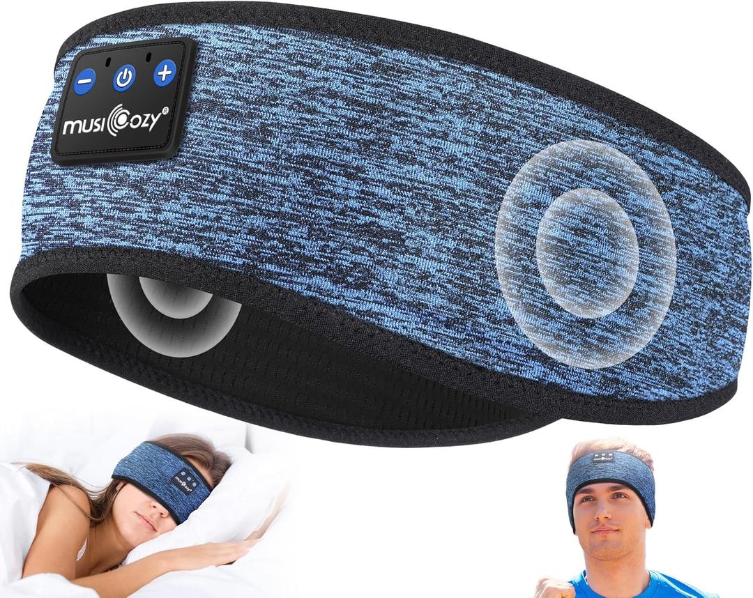 MUSICOZY Sleep Headphones Bluetooth 5.4 Headband, Wireless Earphones Music Sleep Earbuds Sleeping Eye Mask with HD Stereo Speakers for Workout Running Travel Yoga, Ideal Gifts (Blue)