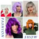 Purple Wig with Bangs Short Light Purple Wigs for Women, Lavender Purple Bob Wavy Wig Synthetic Cosplay Wigs for Party Halloween Party