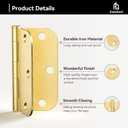 Door Hinges Satin Brass -18 Pack Gold Door Hinges 3.5 Inch Rounded Interior Door Hinge with 5/8" Radius - 3 1/2 Inches Flat Iron Brass Hinges for Residential Standard Doors