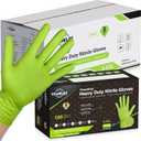 Heavy Duty Industrial Nitrile Gloves with Raised Diamond Texture, 8-mil, Latex Free (Green/Dark Green/Yellow) XL
