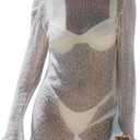 Sexy Beach Relaxed Backless Sheer Bikini Swimwear Cover Up 1 Piece (XX-Small, White)