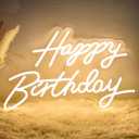 Happy Birthday Neon Sign for Wall Decor, LED Happy Birthday Light Up Sign, USB Powered Dimmable Neon Light for Birthday Party Decorations Backdrop, Warm White 21x15