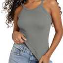 ODODOS Women's Seamless Cami Top - Ultra Soft Ribbed Tank Scoop Neck Slim Fit Summer Sleeeve Shirts, 1-Pack, Gray, Large 