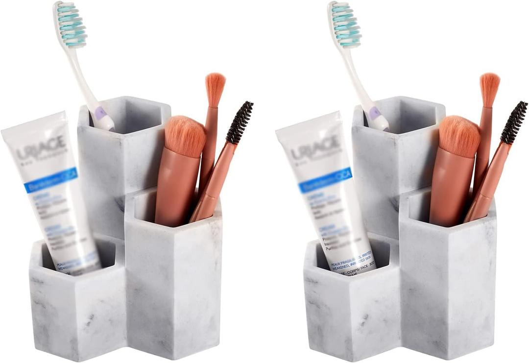 SZYRL Toothbrush Holders for Bathrooms Toothpaste Holder Stand Bathroom Organizer for Toothbrush Makeup Brushes Holder (2 Pack, Marble5)