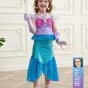 Little Girls Mermaid Costume Princess Dress Up for Birthday Halloween Party Cosplay (8-9Y)