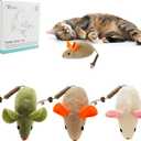 Cat Toys 3Pcs Large Squeak Mice, Interactive Catnip Silvervine Chew Toys for Indoor Cats & Kittens, 8.9" Organic Mouse Toys with Bell, Dental Matatabi Cat Nip Toy for Exercise & Play (A011)