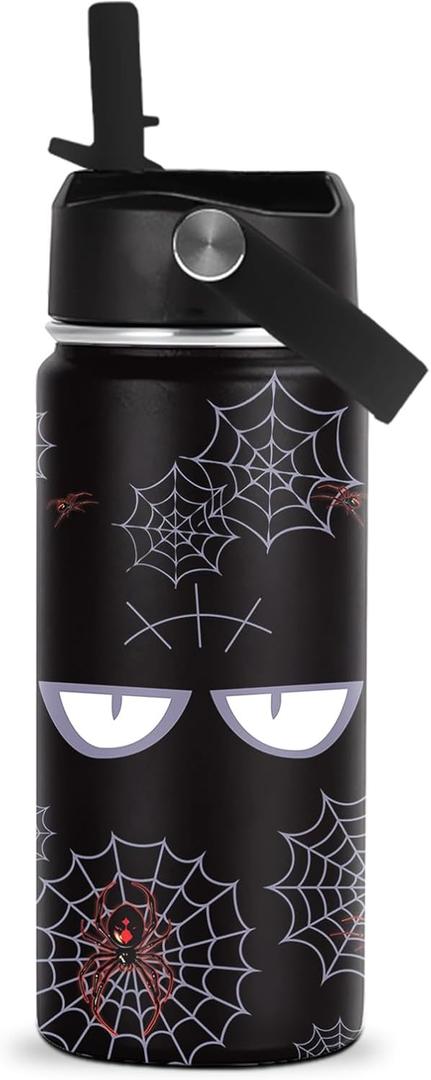 Hiboss Spider Water Bottle for Boys, 16oz Kids Stainless Steel Insulated Water Bottle with Straw Lid, Spider Cup Tumbler Gifts for Kids Teen Boys Men