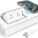 Conference Table Power Hub 15W Wireless Charger and PD20W Type-C Fast Charging, Pop up Outlet Desktop Connection Box with 2AC Outlets and USB Ports for Kitchen Countertop Conference Room, White