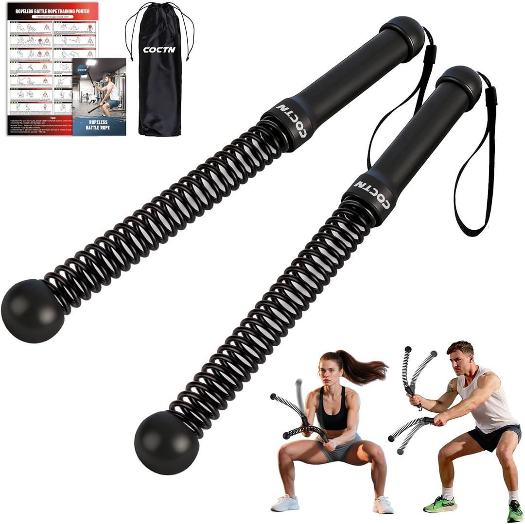 Weighted Ropeless Battle Ropes, Heavy Duty Portable Cordless Battle Ropes for Home Gym with Poster, Workout Exercise Rope for Strength Building, HIIT and Low-Impact Aerobic Training for Men & Women (1.61lb-Black)