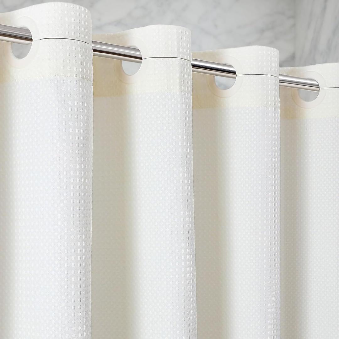 Waterproof No Hooks Waffle Shower Curtain, 260GSM Heavy Duty Fabric, with 10 Durable Split Grommets, Luxury Hotel Spa Style for Bathroom, Machine Washable, 74 x 72 Standard Size, Cream