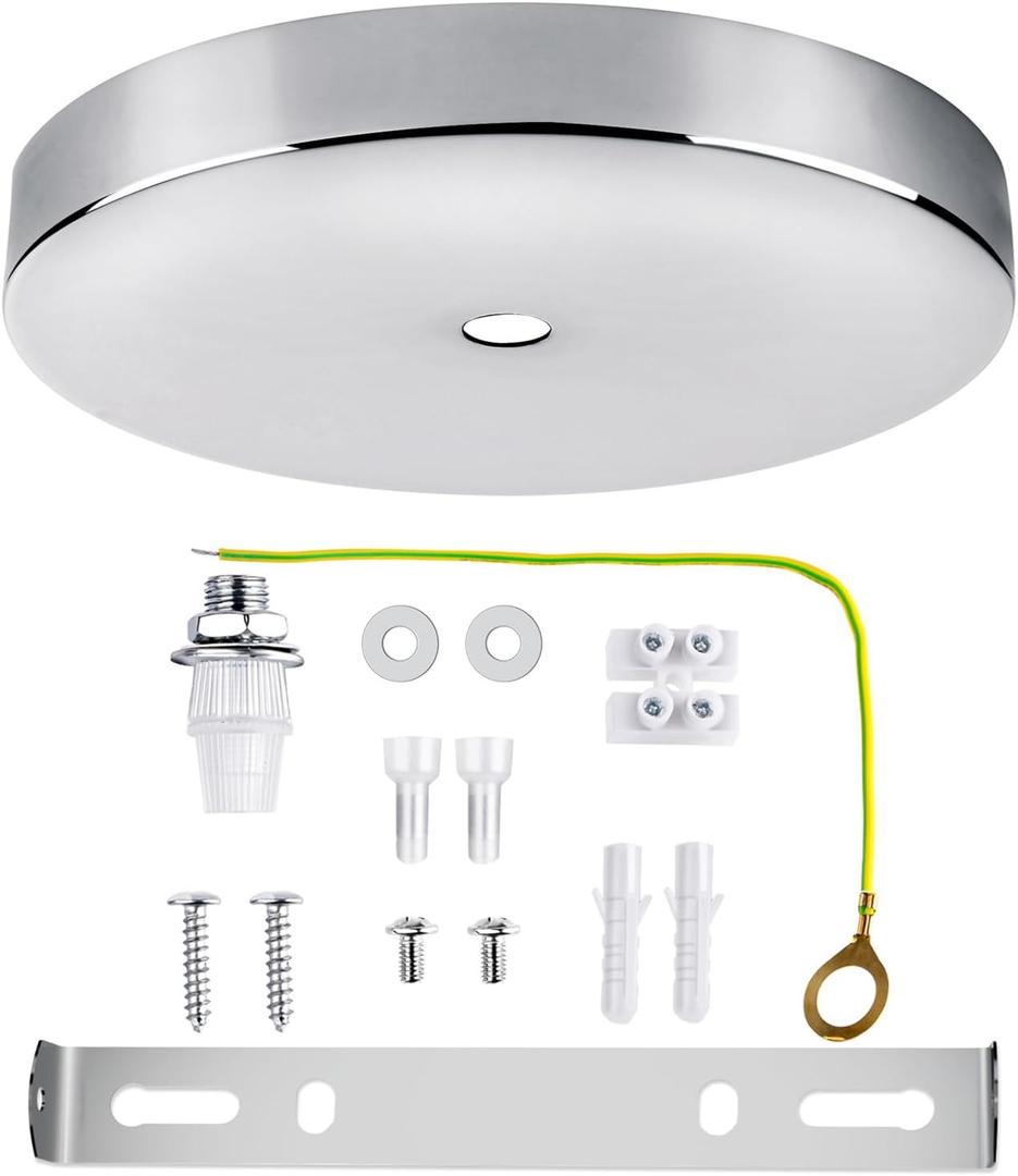 Arturesthome 7" Silver Ceiling Canopy Light Kit Rewind Single Hole with Hardware,Ceiling Plate for Pendant Lighting Chandelier, Screw Fixing on Both Sides