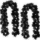 Joyhalo 2 Pack Halloween Garland, 5.7FT Black Leaf Garland for Mantle, Artificial Hanging Black Maple Leaves Vines, Spooky Halloween Outdoor Floral, Haunted Mansion, Fireplace, Fall Decor