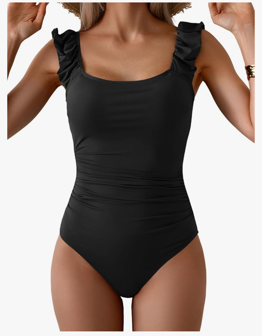 Eomenie One Piece Swimsuit for Women Puffy Sleeves Tummy Control Bathing Suit Tie Back Swimwear, Size XL
