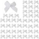 Meseey 60pcs Mini Velevt Ribbon Bows 1 Inch with Pearl Ribbon Flowers Appliques DIY Craft for Sewing, Scrapbooking, Wedding, Gift,Christmas Decoration(White), Pack of 2