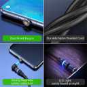 Magnetic Charging Cable (6-Pack,1.6+3.3+3.3+6.6+6.6+10ft) 540 Rotation Magnet Phone Charger USB C Cable 3A Fast Charging Magnetic Charger Cable with LED Light for Micro USB Type C Device