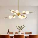 Large Gold Sputnik Chandelier 39in 12-Light Frosted Glass Chandelier Light Fixture Mid-Century Modern Molecular Chandeliers for Living Room Dining Room Foyer Kitchen Bedroom
