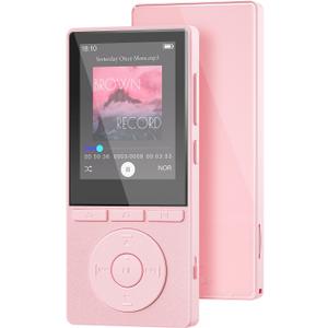 64GB MP3 Player with Bluetooth 5.3, Music Player with HiFi Sound for Sports Runners, 2.4" Screen MP3 Player Built in HD Speaker Voice Recorder E-Book, Expanded Up to 128GB, Earphone Included, Pink