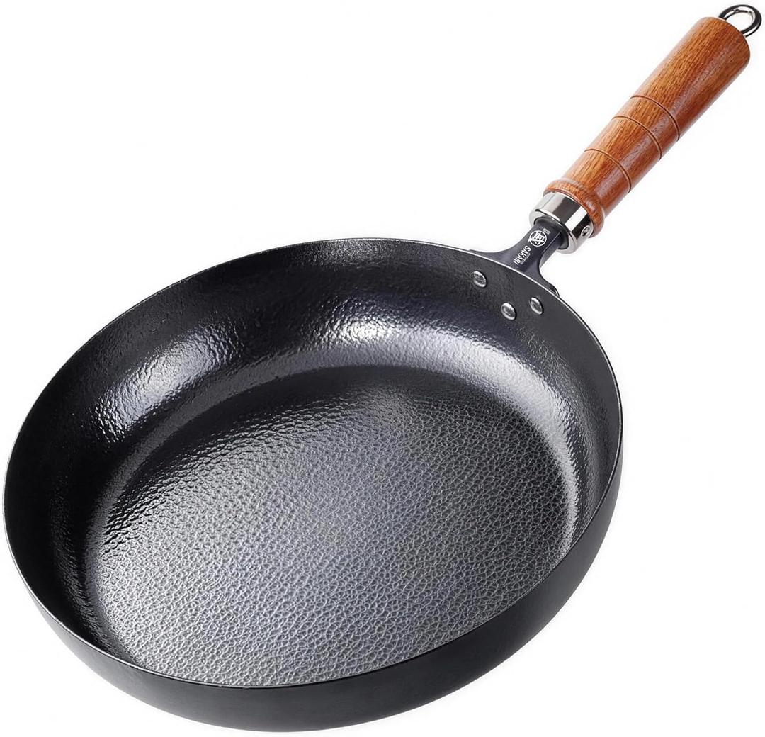 MITSUMOTO SAKARI 12-Inch Japanese Iron Skillet, Flat Bottom