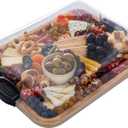 FAREBERWARE Build-A-Board Bamboo Cutting Board with Single Storage Compartment, Clear Locking Lid, Black Handles, Perfect for Charcuterie & Snacks