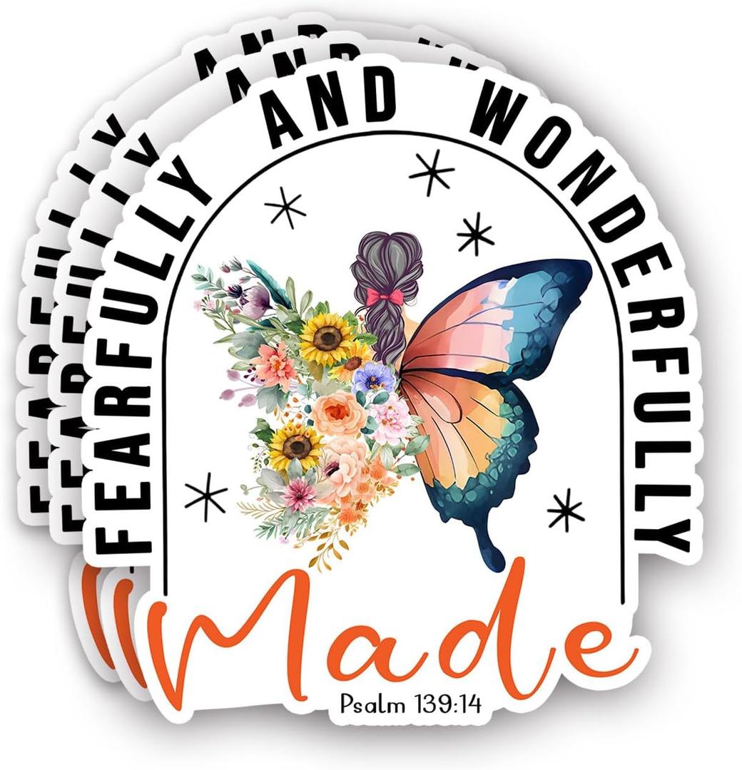 (3Pcs) Fearfully and Wonderfully Made Christian Sticker Inspirational Quotes Bible Verse Psalm 139:14 Jesus Vinyl Decals for Tumbler Kindles Laptop Water Bottles Books Phone - Size 3x2.8 Inch