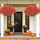 Geegoods Artificial Hanging Baskets for Outdoors Decoration, 24 Pcs Artficial Outdoor Flowers with Hanging Baskets UV Resistant Look Real Orange Mums for Autumn Porch Patio Balcony Yard Home Decor