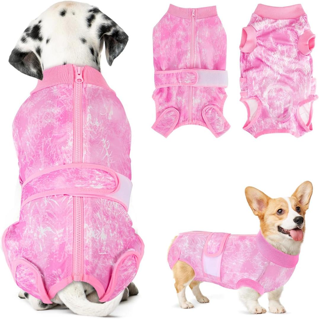 Lukovee Recovery Suit for Dogs, Zipper-On Onesie for Female Male Dog, Abdominal Wounds Cone E-Collar Alternative, Prevent Licking Spay (4XL, Pink Tie-dye)