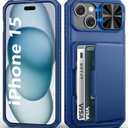 BXYJY for iPhone 15, iPhone 14, iPhone 13 Case Wallet, Builtin Card Holder(45 Cards), Slide Camera Cover, Military Grade & RFID Protection, Heavy Duty Women Men Phone Case for iPhone 15/14/13, Blue