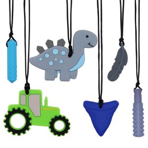 Chew Necklaces for Sensory Kids, 6 Pcs Chewy Necklace Teether for Boys and Girl to Chewing Biting and Teething, Silicone Chewable Fidget Necklaces for Autistic Toddlers Children Teens and Adults